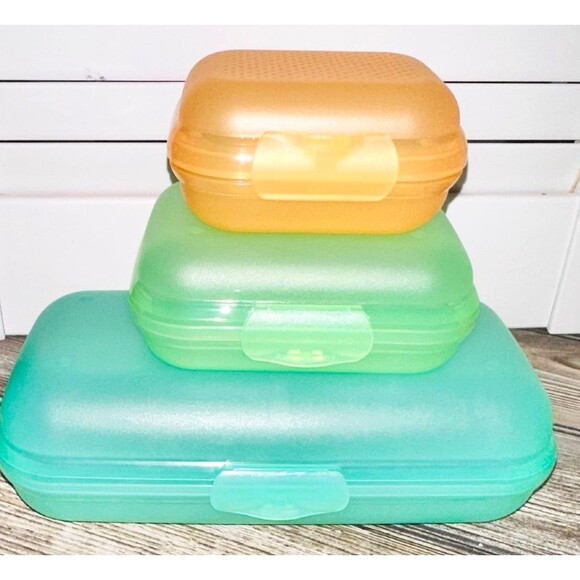 Tupperware Oyster Packable Clamshell Containers Set of 3 Organizers S/M/L Snack - Picture 1 of 4